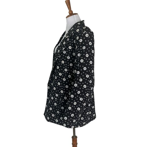 Vintage 80s Black White Patterned Blazer Jacket Country Suburban 18 - Picture 3 of 7